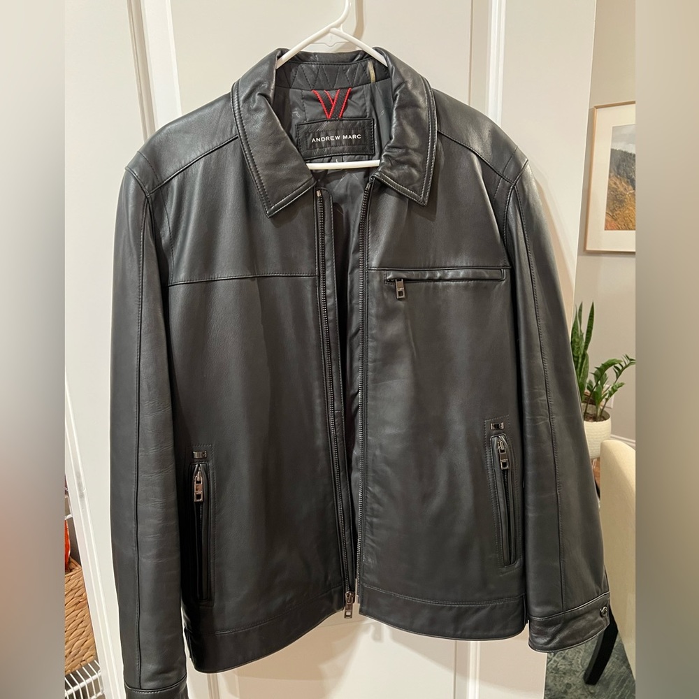 Andrew Marc Men’s Genuine Black Leather Zipper Jacket - Size Large